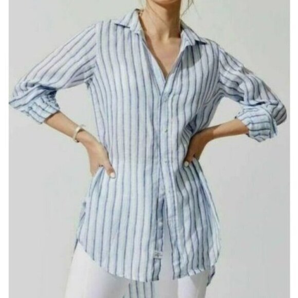 Frank & Eileen Tops - Frank & Eileen Grayson Navy Blue Stripe Cotton Button Down Shirt XS